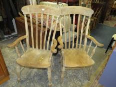Two antique elm windsor style kitchen chairs