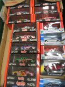 TWELVE BOXED QUATRO 1:43 SCALE RALLY CARS TOGETHER WITH FIVE BOXED 1:43 SCALE CARARAMA CARS