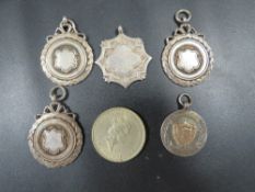 A QUANTITY OF SILVER AND WHITE METAL FOB MEDALS