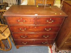 An antique mahogany five drawer chest on bracket feet W 100 cm