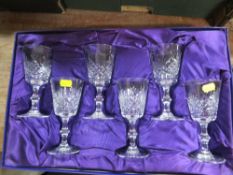 A CASED SET OF SIX EDINBURGH CRYSTAL WINE GLASS