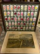 THREE FRAMED SETS OF CIGARETTE CARDS TOGETHER WITH FOUR FRAMED HUNTING PRINTS (7)