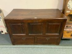 An antique oak mule chest with two drawers below, W 120 cm