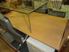 A MODERN BEECH STYLE DINING TABLE 180CM X 90CM TOGETHER WITH TWO MODERN OFFICE TWO DRAWER FILING