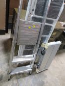 TWO SETS OF STEP LADDERS AND A FOLDING ALUMINIUM PLATFORM STEP