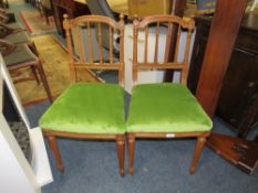 A pair of French style bedroom chairs, both with old woodworm damage