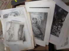 TWO TRAYS OF 18TH AND 19TH CENTURY ENGRAVINGS AND PRINTS TO INCLUDE 'THE GRAPHIC', 'CHURCH OF