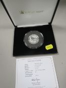 A 2018 QUEENS BEASTS 2oz SILVER COIN, THE BLACK BULL OF CLARENCE. IN JUBILEE MINT CASE WITH COA