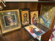 A COLLECTION OF FIVE RELIGIOUS PICTURES TO INCLUDE MODERN ICONS