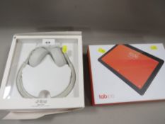 A BOXED LENOVO TABLET TABE10 TOGETHER WITH A PAIR OF JQM HEADPHONES