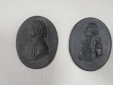 TWO WEDGWOOD STYLE BASALT PLAQUES OF NELSON AND JOSIAH WEDGWOOD