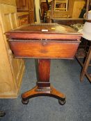 A 19TH CENTURY MAHOGANY TEAPOY ON TRIPOD STAND