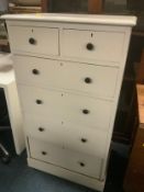 A vintage white painted six drawer small chest W 68 cm