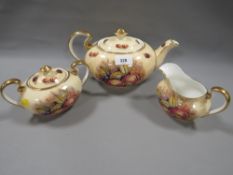 AYNSLEY 'ORCHARD GOLD' TEAPOT, MILK JUG AND SUGAR POT - SIGNED