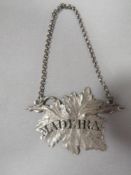 AN ANTIQUE GEORGIAN SILVER WINE LABEL 'MADEIRA' HALLMARKED BIRMINGHAM 1843