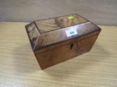 A 19TH CENTURY WALNUT TEA CADDY WITH TWO COMPARTMENTS