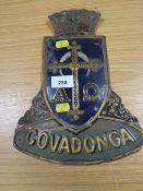 A VINTAGE ENAMELLED METAL SIGN COVADONGA