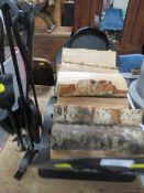 A MODERN COMPANION SET TOGETHER WITH A LOG HOLDER