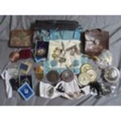 A COLLECTION OF VINTAGE MASONIC REGALIA, to include badges, pouches, apron etc.