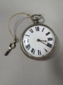 AN ANTIQUE SILVER PAIR CASED VERGE GENTS POCKET WATCH - LONDON 1869