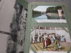 A POSTCARD ALBUM CONTAINING MANY VINTAGE EXAMPLES, from Mexico, Paris, New Orleans, Texas,