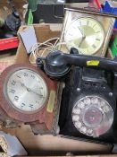 A VINTAGE TELEPHONE WITH LATER CONVERSION WITH TWO MANTLE CLOCKS