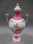 A LIDDED TWIN HANDLED SPODE COMMEMORATE VASE