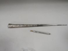 ONE SAMUEL MARDEN & CO HALLMARKED SILVER TELESCOPIC PEN/PENCIL TOGETHER WITH A LARGE HALLMARKED