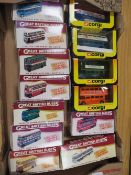 NINE BOXED GREAT BRITISH BUSES 1:76 SCALE BUSES, TROLLEY BUSES AND COACHES TOGETHER WITH FOUR