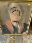 A 19TH CENTURY PASTEL PORTRAIT OF A LADY WEARING A BONNET