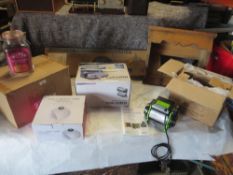 A SELECTION OF BOXED ITEMS TO INCLUDE A COIN SORTER, KILNER JARS, WATER PUMP ETC