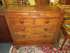 A large antique mahogany five drawer chest with secret drawers to the top W 116 cm