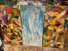 PATRICIA ARNETT (1923) THREE ASSORTED PAINTINGS ON BOARD TO INCLUDE TWO MODERNIST ABSTRACT PAINTINGS