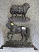 TWO CAST IRON DOOR STOPS IN THE FORM OF A HORSE AND A SHEEP