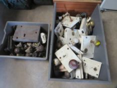 TWO BOXES OF VINTAGE DOOR LOCKS AND HANDLES