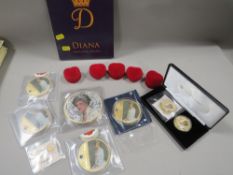 A COLLECTION OF PRINCESS DIANA PORTRAIT COINS SOME WITH COA'S TO INCLUDE A 100MM EXAMPLE AND A