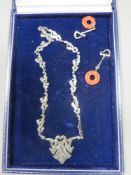 A VINTAGE SILVER MARCASITE NECKLACE AND EARRINGS