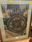 A FRAMED TIBETAN THANGKA PAINTING ON FABRIC 49CM X 65CM ( INCLUDING FRAME )