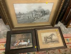 A COLLECITON OF PICTURES AND PRINTS TO INLCUDE SCENIC AND EQUESTRAIN EXAMPLES