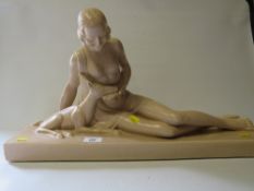 A LARGE CERAMIC ART DECO STYLE SEMI-NUDE TABLEAU FIGURE INDISTINCTLY STAMPED TO THE RIGHT F MANREAU
