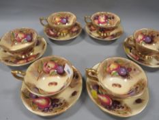 SIX AYNSLEY 'ORCHARD GOLD' CABINET CUPS AND SAUCERS - SIGNED