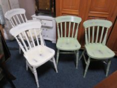 A MIXED SET OF FOUR PAINTED KITCHEN CHAIRS