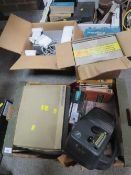 A QUANTITY OF AUDIO VISUAL EQUIPMENT TO INCLUDE PROJECTORS, RADIOS, BINOCULARS ETC