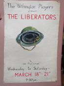 VINTAGE PAINTED PAPER LAID ON CARD ADVERTISING THEATRE SIGN FOR 'THE WITHINGTON PLAYERS 'THE