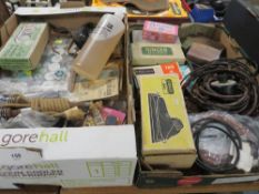 TWO TRAYS OF SEWING ACCESSORIES TO INCLUDE BOXED SINGER ATTACHMENTS ETC