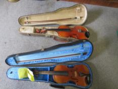 TWO CASED STUDENT CHINESE STYLE VIOLIN AND BOW