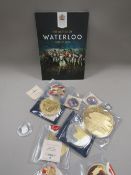 A COLLECTION OF MODERN COMMERATIVE COINS AND MEDALLIONS, SUBJECTS INCLUDE THE BATTLE OF WATERLOO,