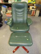 A modern green Stressless style armchair and footstool
