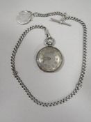 AN ANTIQUE SILVER POCKET WATCH ALBERT CHAIN AND WATCH