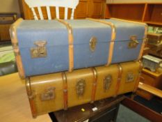 Two vintage banded packing trunks